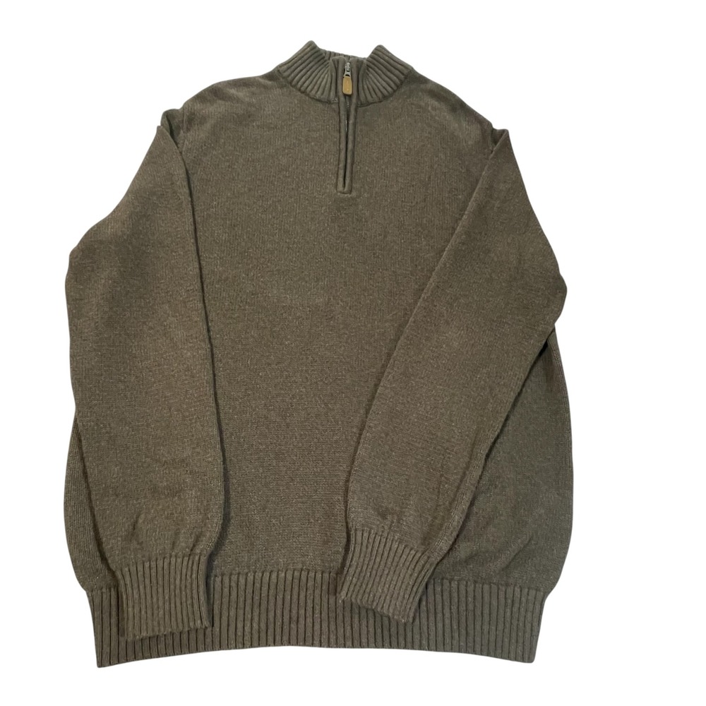 St Johns Bay Mens Large Brown 100% Cotton Quarter Zip Mock Neck Sweater